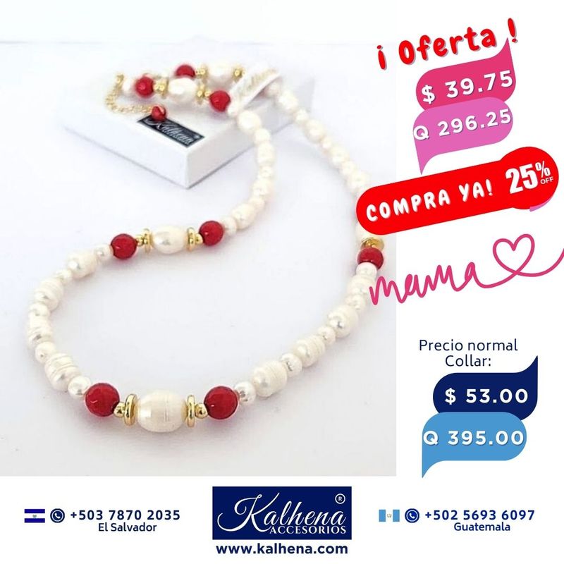 Collar perlas barrocas y cuarzos facetados rojos