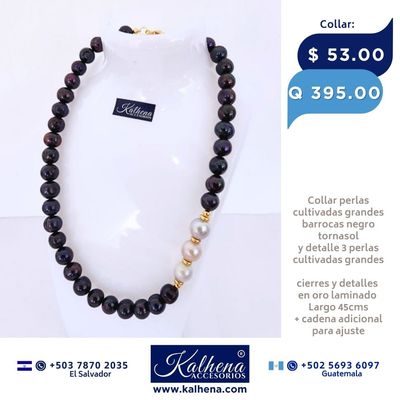 Collar perlas cultivadas negras entre 3 blancas grandes