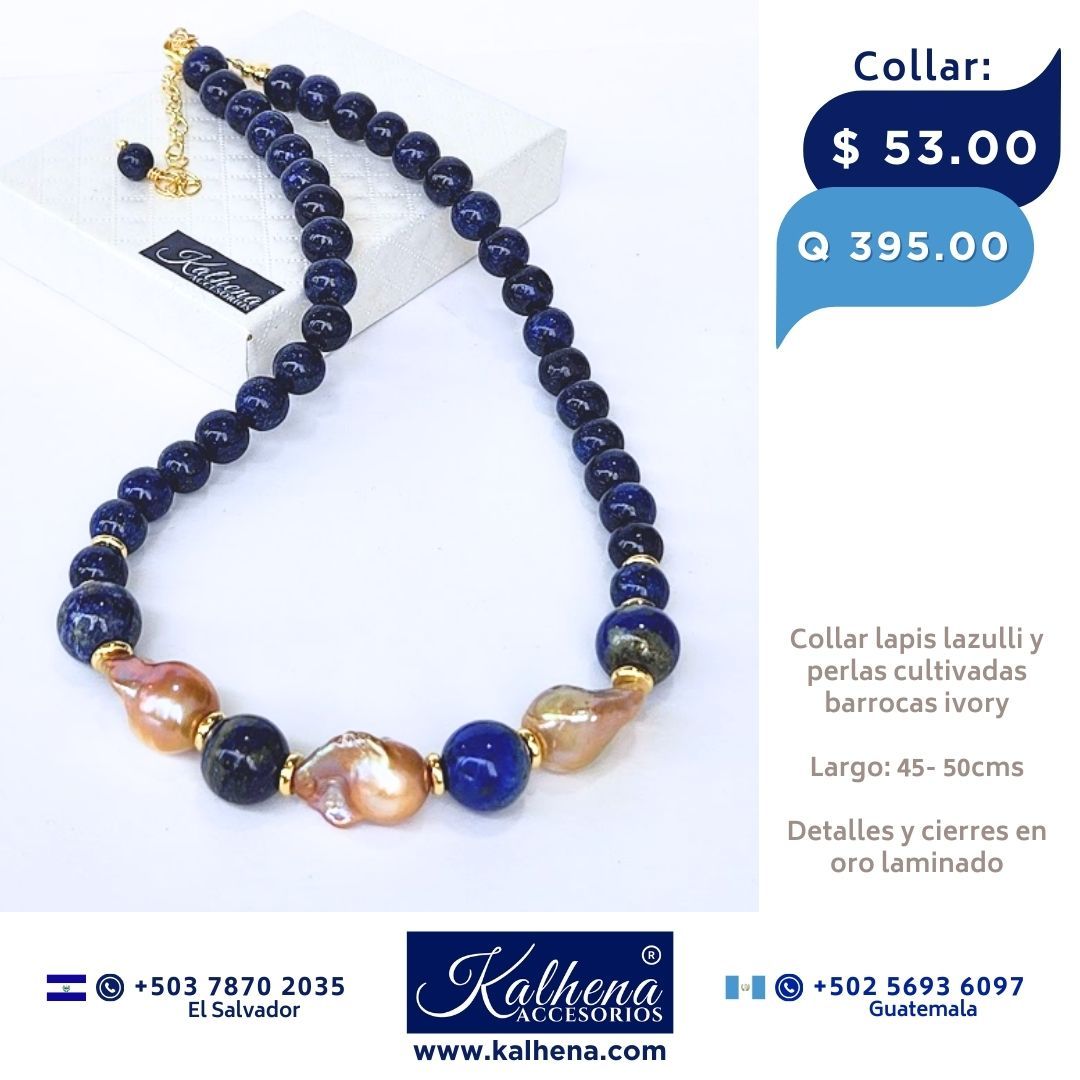 Collar lapis lazulli y perlas cultivadas exóticas barrocas ivory