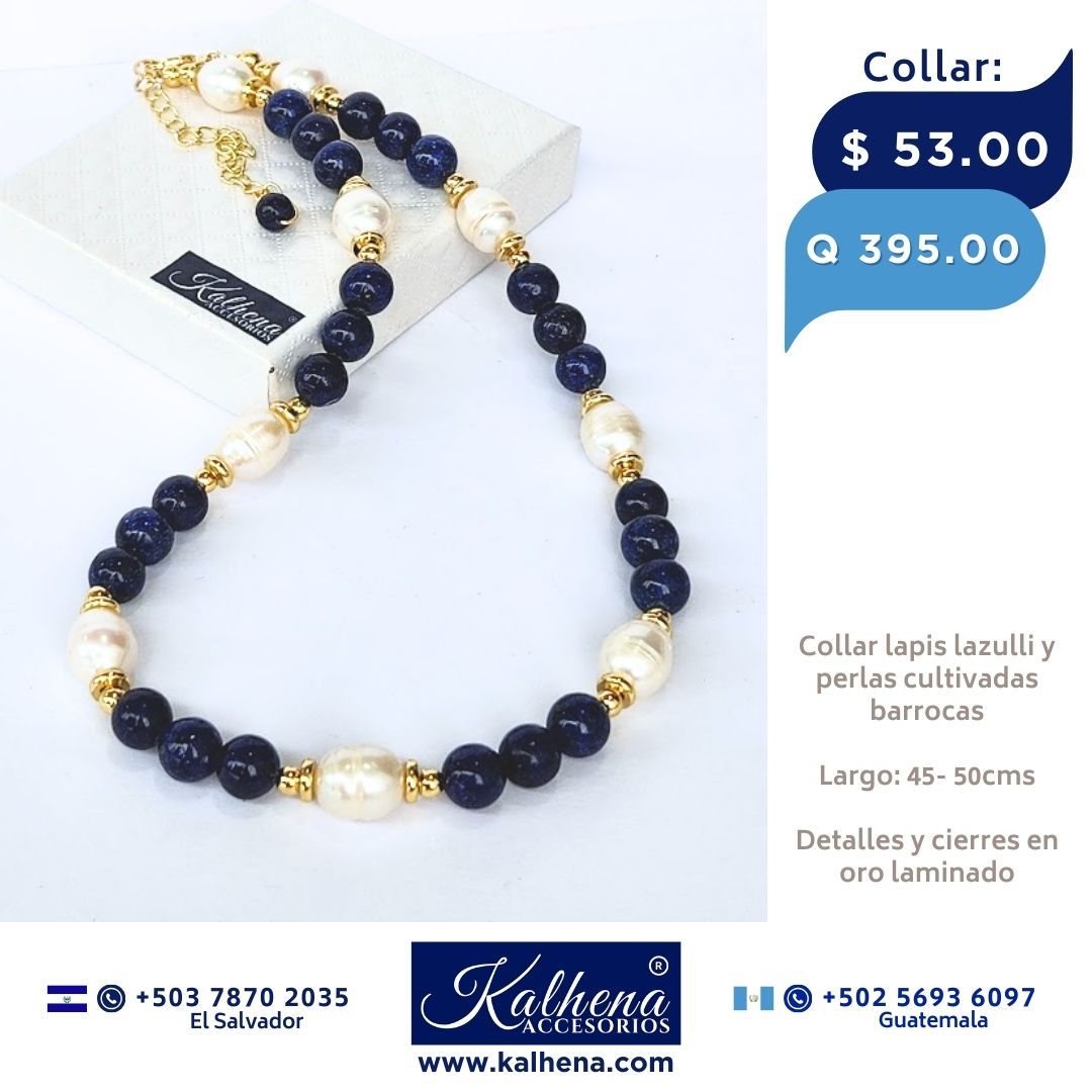 Collar lapis lazulli y perlas cultivadas barrocas