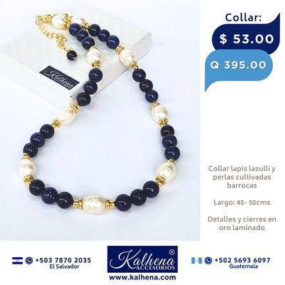 Collar lapis lazulli y perlas cultivadas barrocas