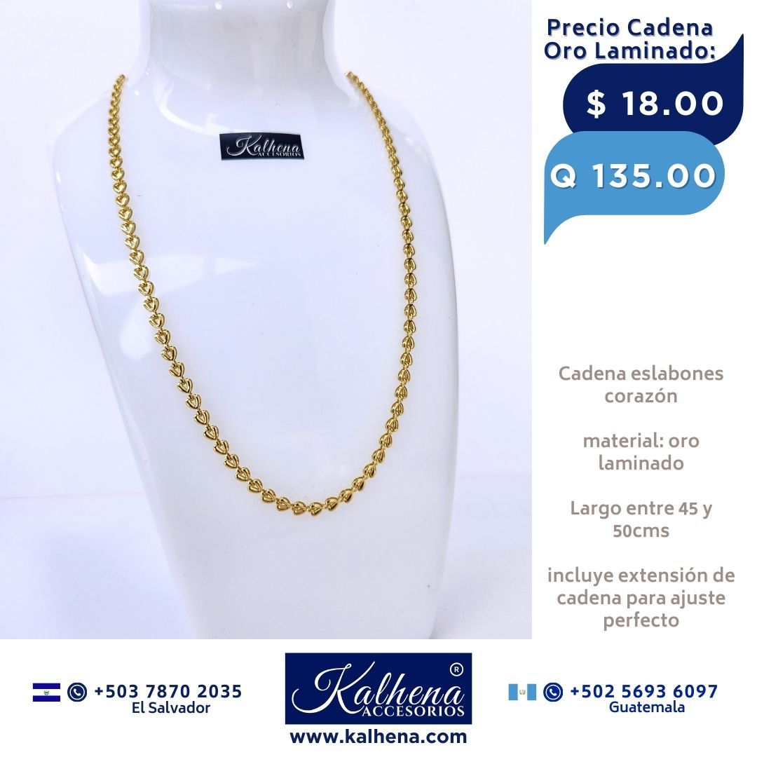 Cadena eslabón corazones en oro laminado