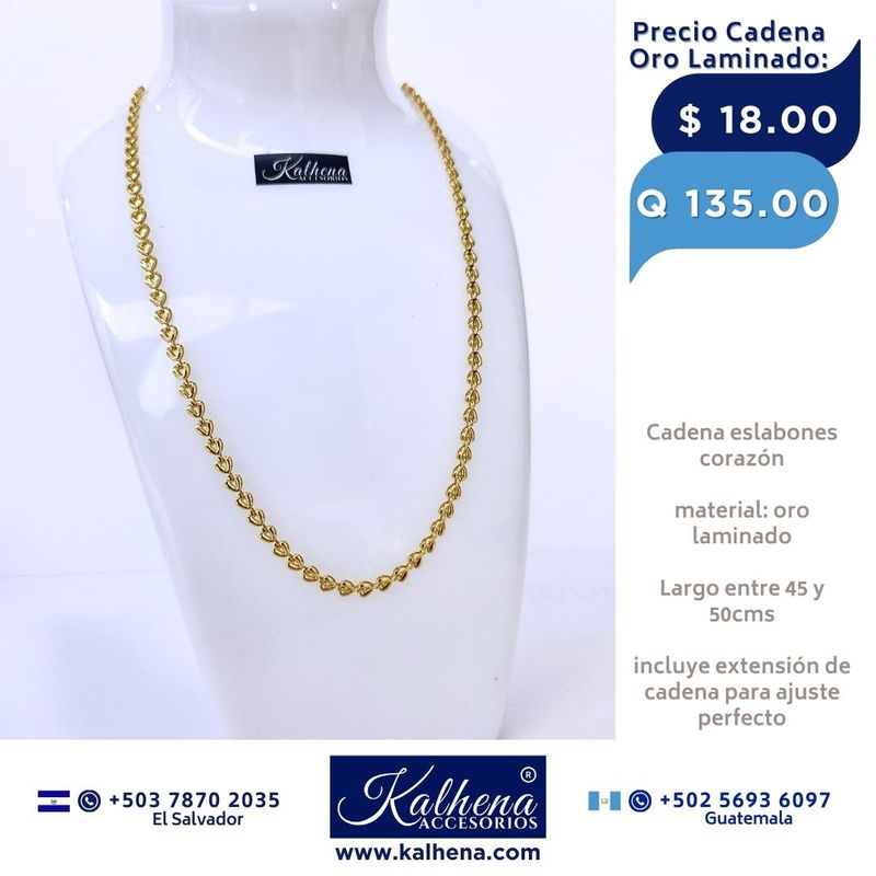 Cadena eslabón corazones en oro laminado