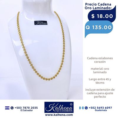 Cadena eslabón corazones en oro laminado
