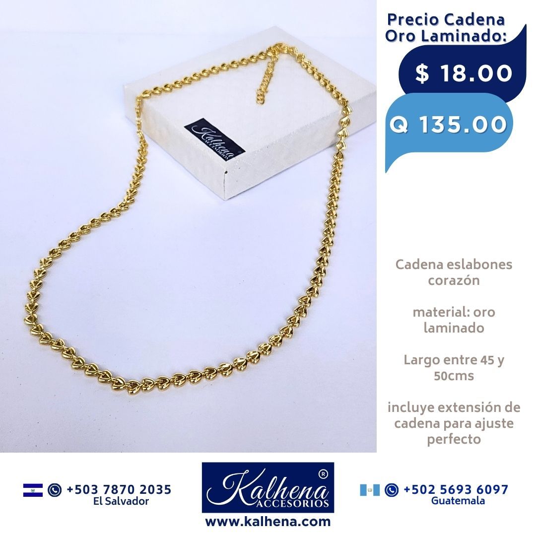 Cadena eslabón corazones en oro laminado