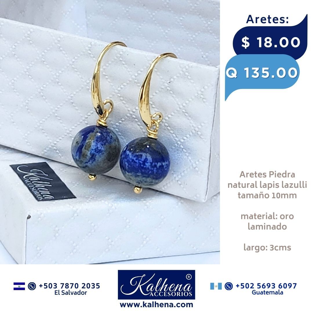 Aretes perla lapis lazulli colgantes oro laminado