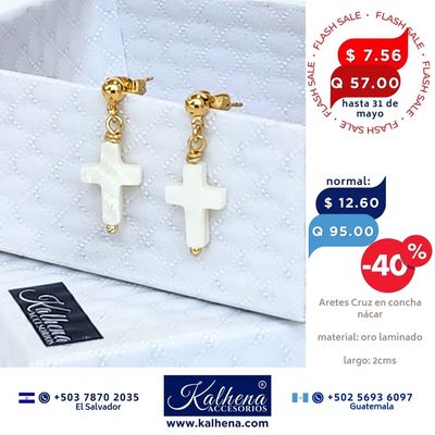 Aretes Cruz concha nácar