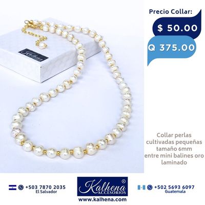Collar perlas cultivadas barrocas pequeñas entre balines oro laminado