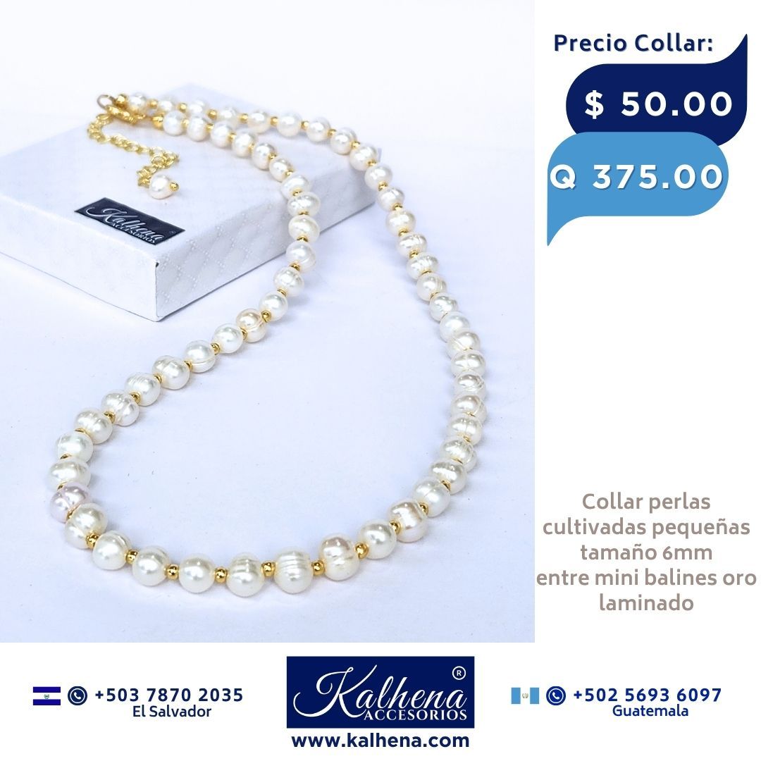 Collar perlas cultivadas barrocas pequeñas entre balines oro laminado