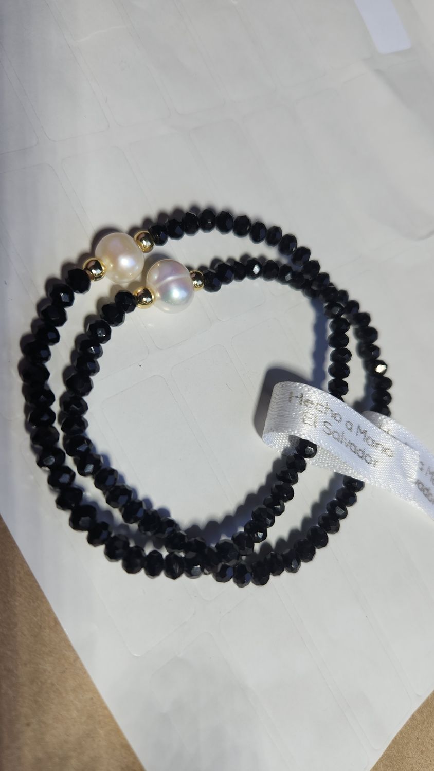 Pulseras cristal checo perla cultivada entre balines oro laminado