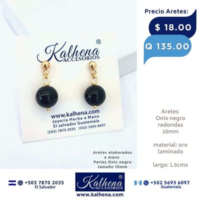 Aretes Onix negro bolita grande