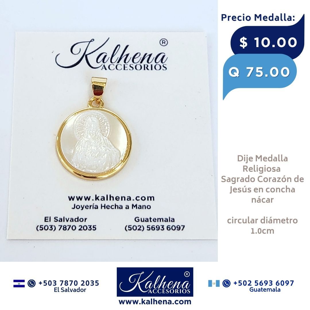 Dije Medalla Religiosa Sagrado Corazón de Jesús en concha nácar