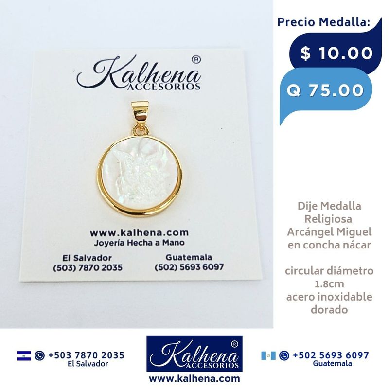 Dije Medalla Religiosa Arcángel Miguel en concha nácar