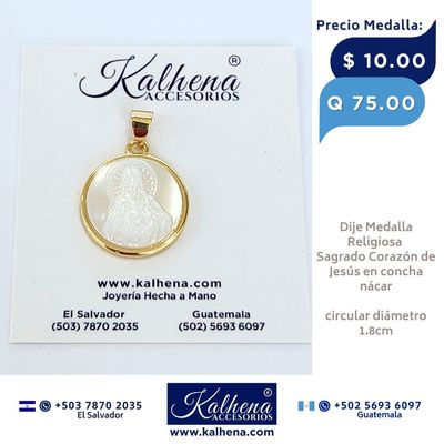 Dije Medalla Religiosa Sagrado Corazón de Jesús en concha nácar