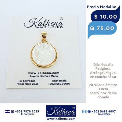 Dije Medalla Religiosa Arcángel Miguel en concha nácar