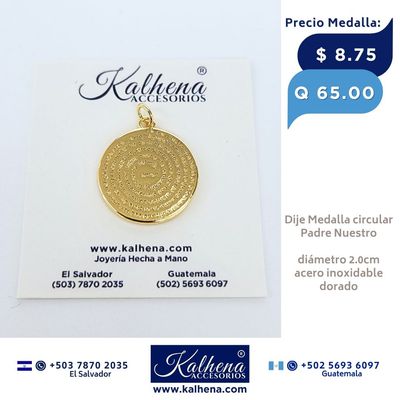 Dije Medalla Religiosa circular Padre Nuestro en acero inox dorado
