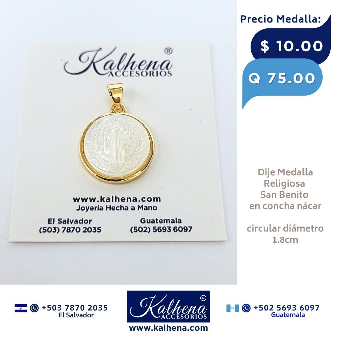 Dije Medalla San Benito en concha nácar