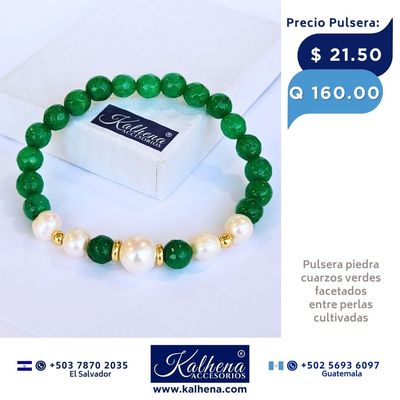 Pulsera Ágathas verdes y perlas cultivadas