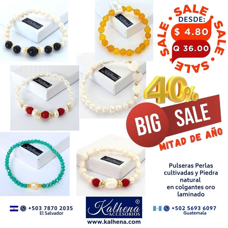 Ofertas 40% en Pulseras perlas y cristales