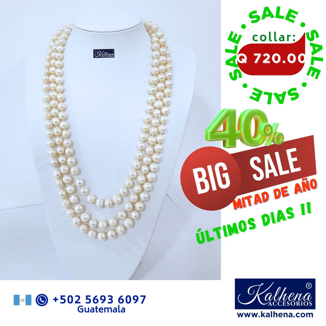 Collar largo perlas cultivadas barrocas redondas: blanco anacarado