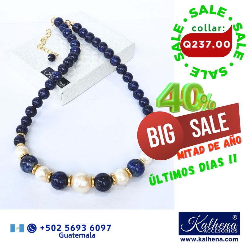 Collar lapis lazulli y perlas cultivadas barrocas blancas