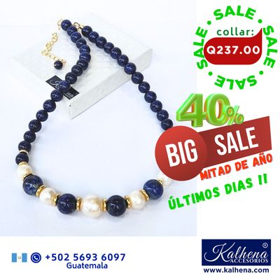 Collar lapis lazulli y perlas cultivadas barrocas blancas