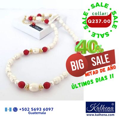 Collar perlas barrocas y cuarzos facetados rojos