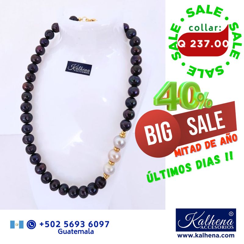 Collar perlas cultivadas negras entre 3 blancas grandes