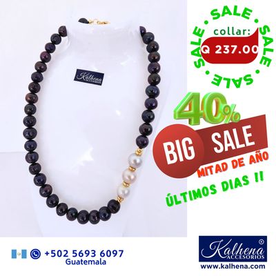 Collar perlas cultivadas negras entre 3 blancas grandes