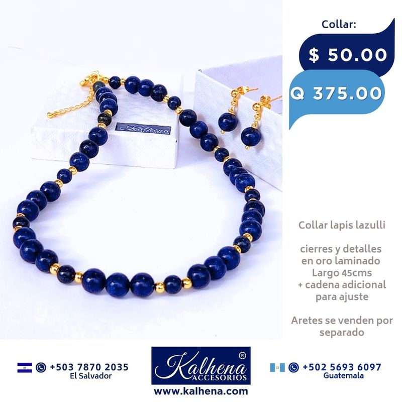 Collar piedra lapiz lazulli entre balines oro laminado