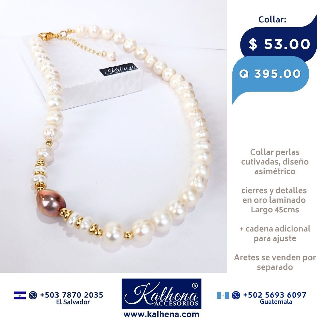 Collar perlas cultivadas diseño asimétrico con perla barroca ivory
