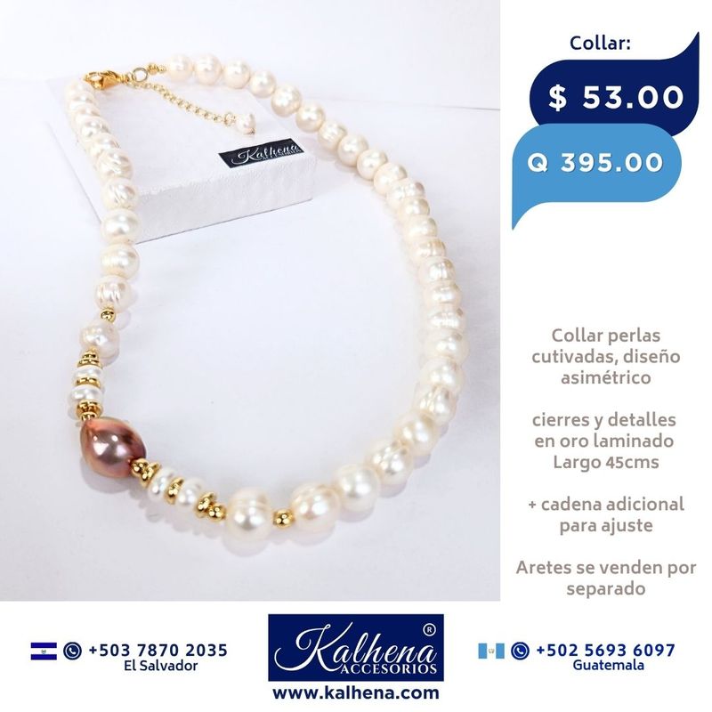 Collar perlas cultivadas diseño asimétrico con perla barroca ivory