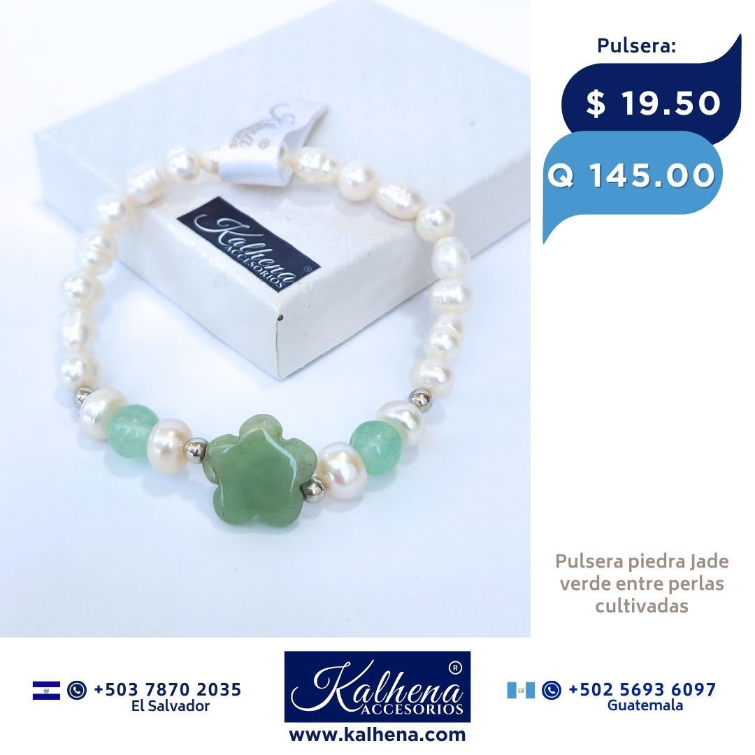 Pulsera jades entre detalles acero inox silver