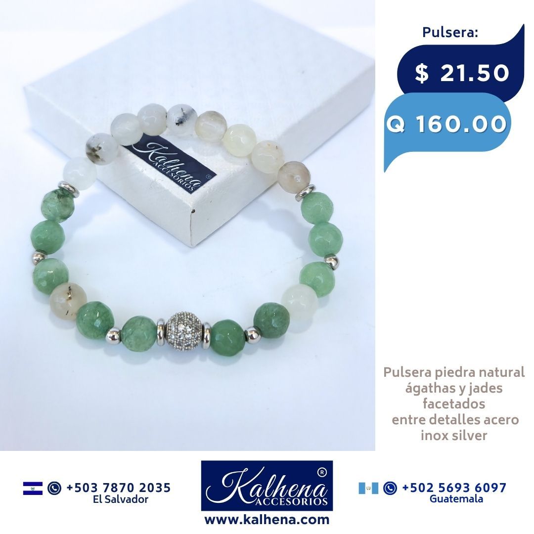 Pulsera agathas y jades entre detalles acero inox silver