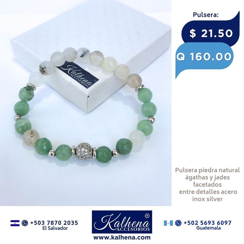 Pulsera agathas y jades entre detalles acero inox silver
