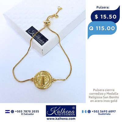 Pulsera cierre corredizo Medalla San Benito