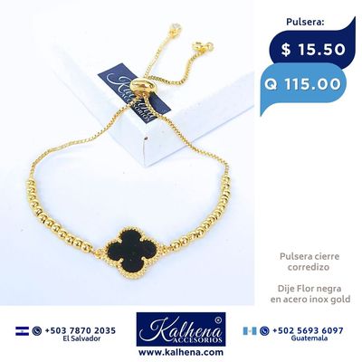 Pulsera cierre corredizo Dije Flor negra