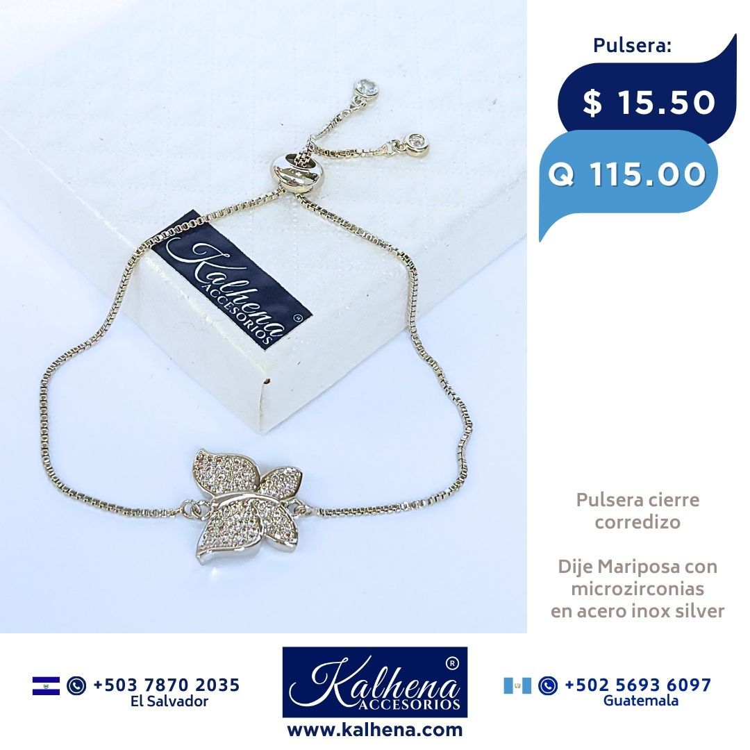 Pulsera cierre corredizo Dije Mariposa con microzirconias