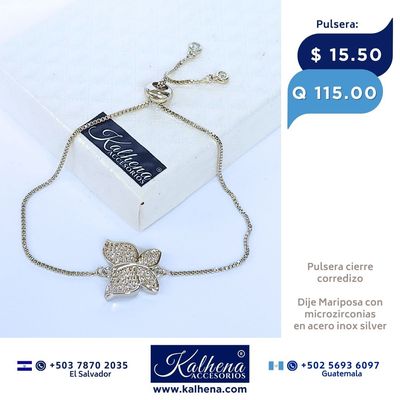 Pulsera cierre corredizo Dije Mariposa con microzirconias