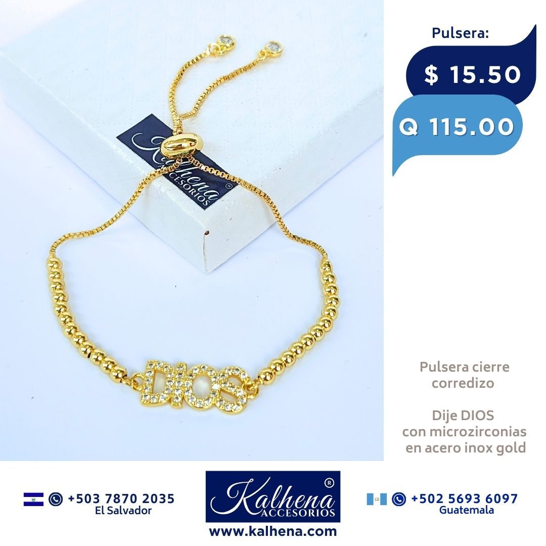 Pulsera cierre corredizo Dije DIOS con microzirconias