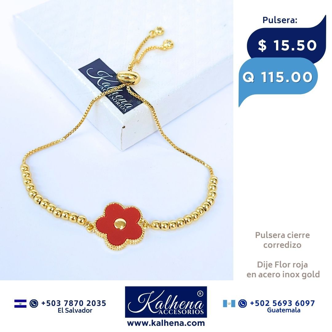 Pulsera cierre corredizo Dije Flor roja