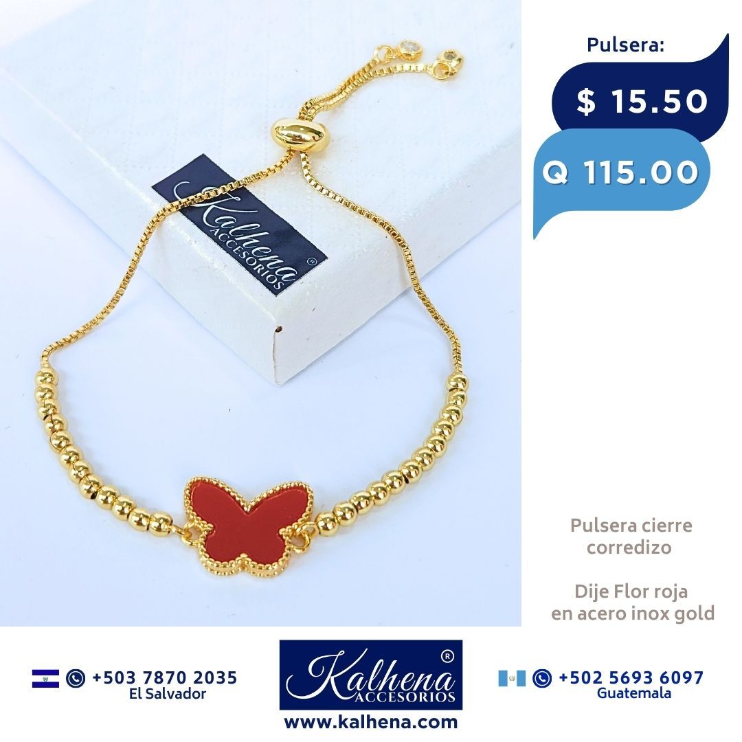 Pulsera cierre corredizo Dije Mariposa roja