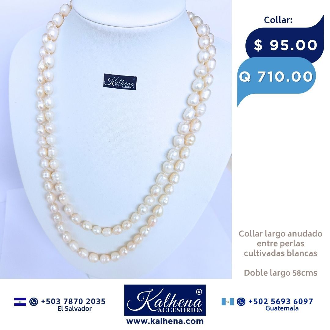 Collar largo perlas cultivadas barrocas alargadas blancas