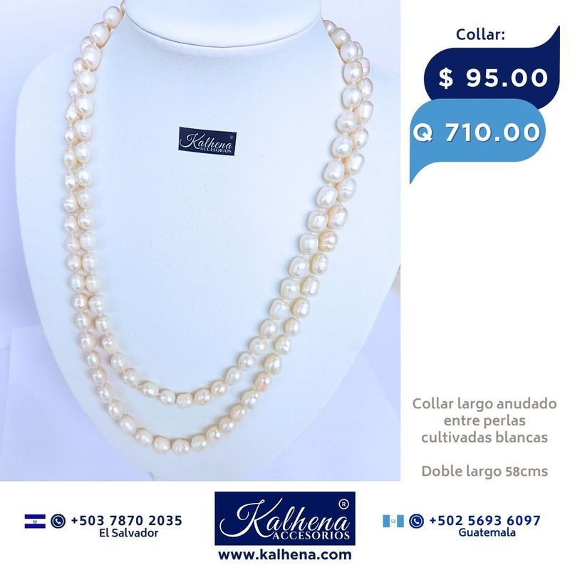Collar largo perlas cultivadas barrocas alargadas blancas