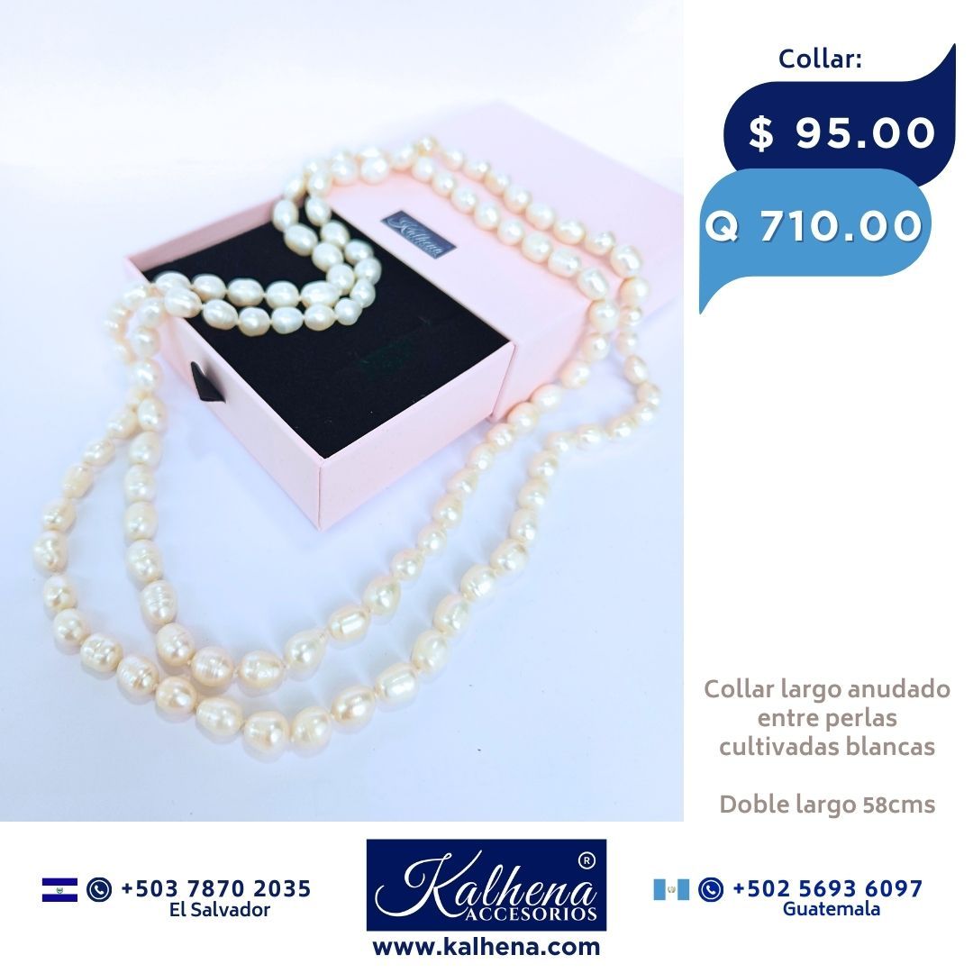Collar largo perlas cultivadas barrocas alargadas blancas
