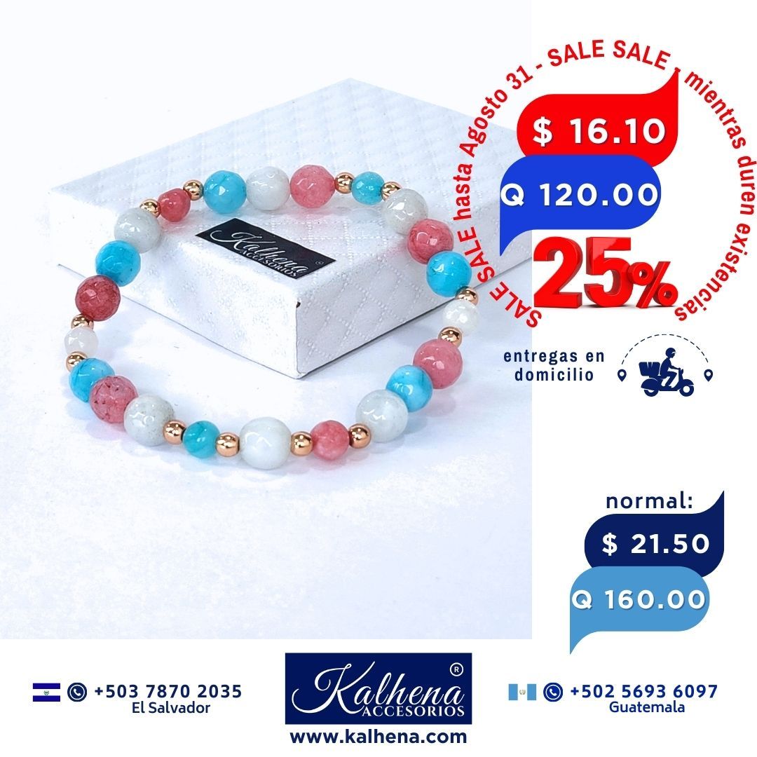 Pulsera agathas y detalles acero inox rose gold