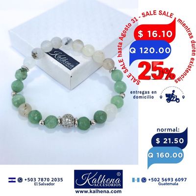 Pulsera agathas y jades entre detalles acero inox silver