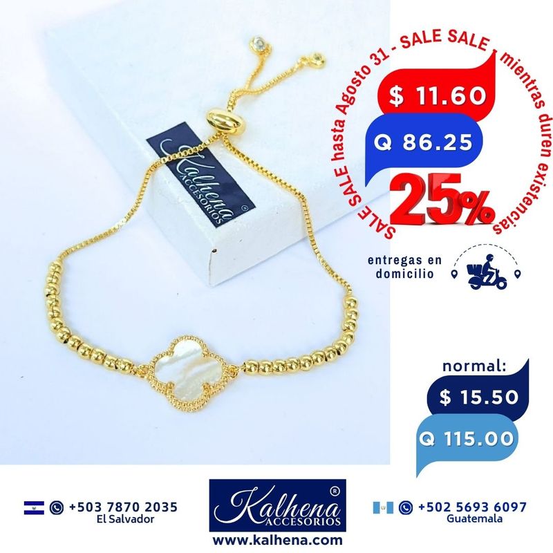 Pulsera cierre corredizo Dije Flor blanca en concha nácar