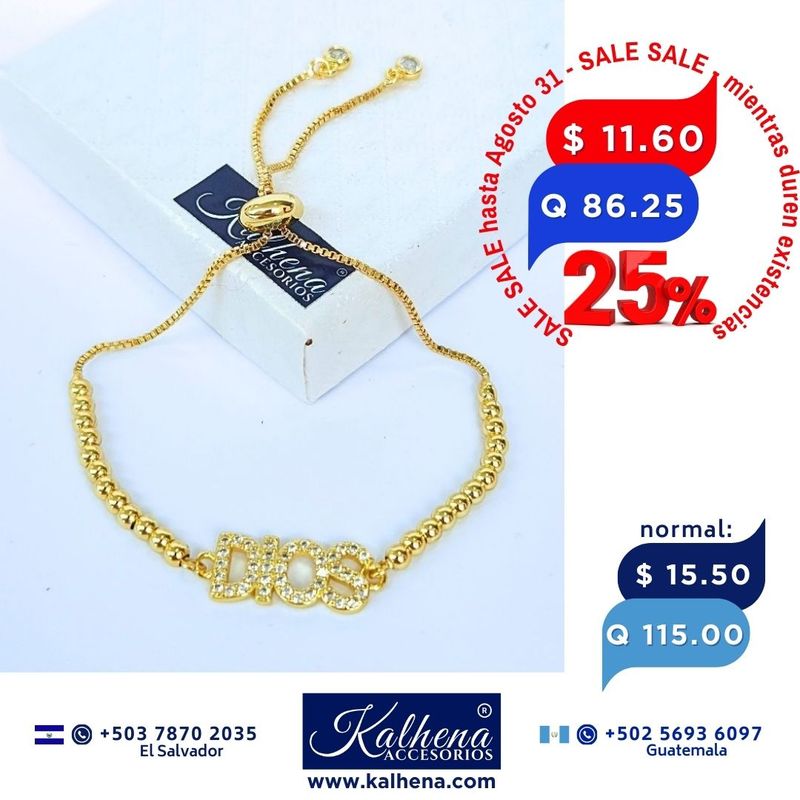 Pulsera cierre corredizo Dije DIOS con microzirconias