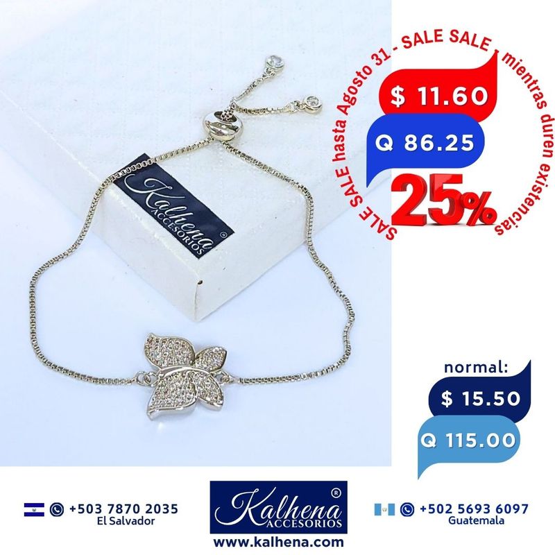 Pulsera cierre corredizo Dije Mariposa con microzirconias